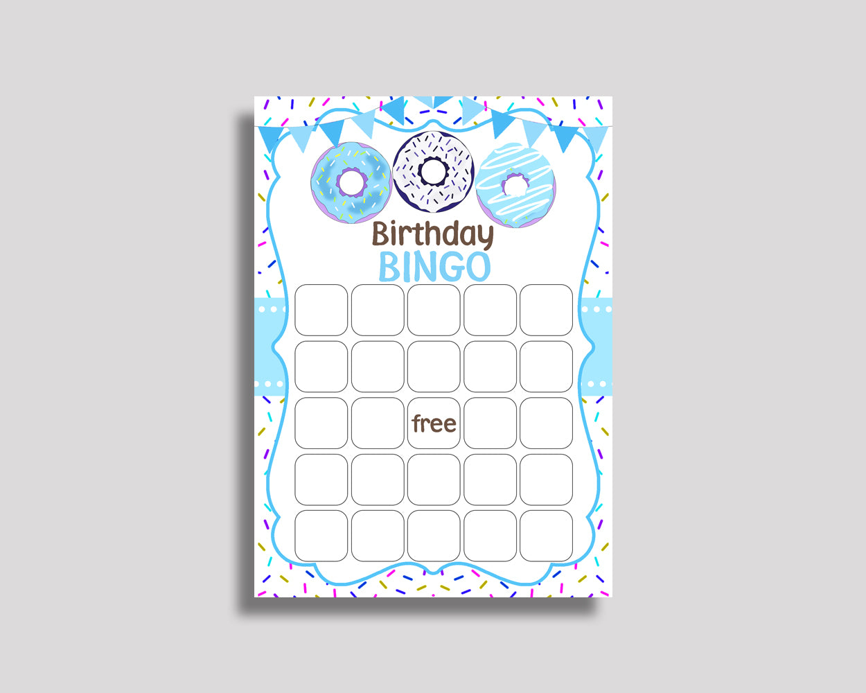 Donut Bingo Game Cards, Donut Birthday Game, Printable Blue White Bingo, Prefilled Birthday Bingo 60 Cards, Boy theme, 4X9CJ