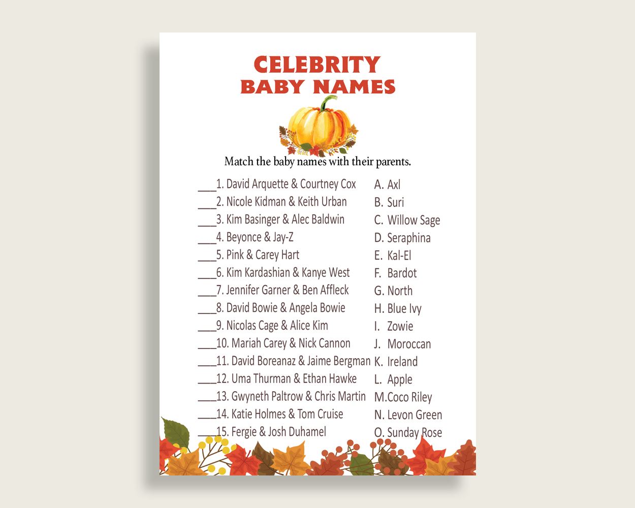 Celebrity Baby Names Baby Shower Celebrity Baby Names Fall Baby Shower Celebrity Baby Names Baby Shower Pumpkin Celebrity Baby Names BPK3D - Digital Product