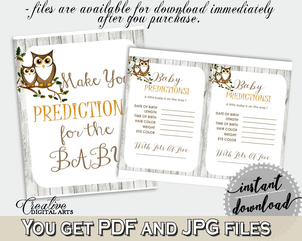 Baby Predictions Baby Shower Baby Predictions Owl Baby Shower Baby Predictions Baby Shower Owl Baby Predictions Gray Brown prints 9PUAC - Digital Product