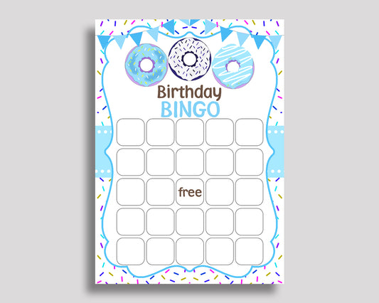 Donut Bingo Gift Donut Birthday Bingo Blank Donut Bingo Cards Blue White Birthday Activity Boy 4X9CJ