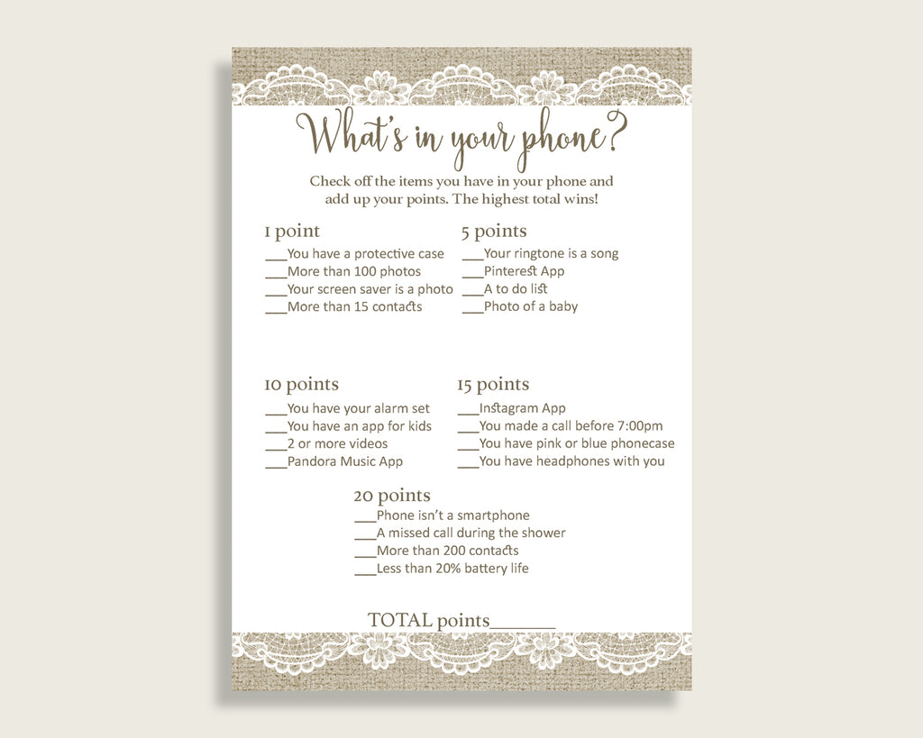 What's In Your Phone Bridal Shower What's In Your Phone Burlap And Lace Bridal Shower What's In Your Phone Bridal Shower Burlap And NR0BX