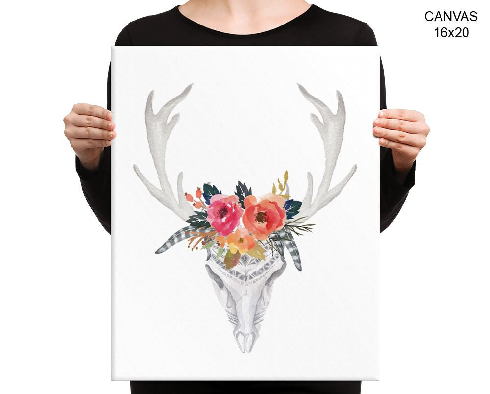 Skull Antlers Print, Beautiful Wall Art with Frame and Canvas options available Animal Decor