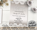 Rehearsal Dinner Invitation Editable in Traditional Lace Bridal Shower Brown And Silver Theme, shower rehearsal, party stuff - Z2DRE - Digital Product