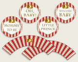 Prince Cupcake Toppers, Red Gold Cupcake Wrappers, Toppers Wrappers Baby Shower Boy, Instant Download, Crown Most Popular Cute Theme 92EDX