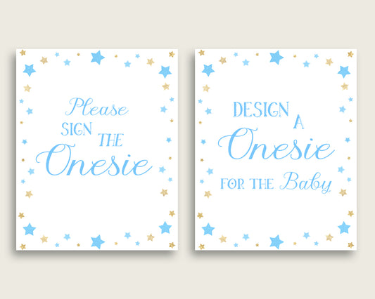 Blue Gold Please Sign The Onesie Sign and Design A Onesie Sign Printables, Stars Boy Baby Shower Decor, Instant Download, Most Popular bsr01