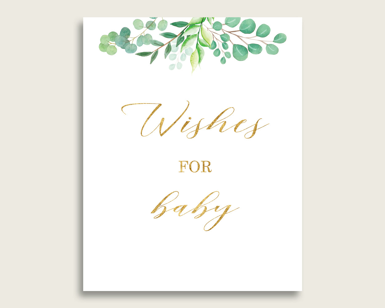 Green Gold Wishes For Baby Cards & Sign, Greenery Baby Shower Gender Neutral Well Wishes Game Printable, Instant Download, Spring Y8X33