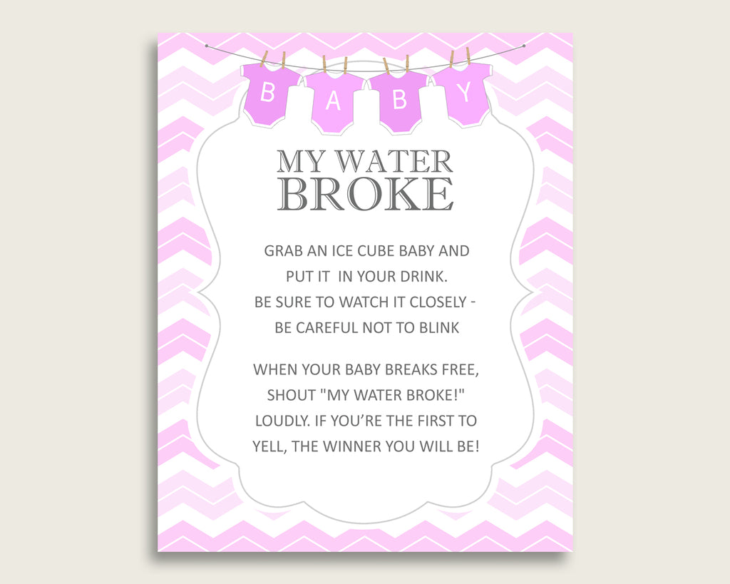 Chevron Baby Shower My Water Broke Game Printable, Pink White Ice Cube Babies Game, Girl Baby Shower Frozen Babies Game Sign 8x10 cp001