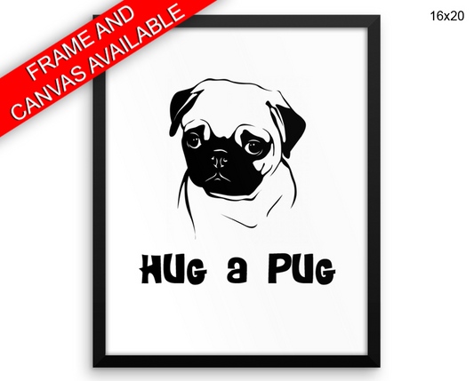 Pug Print, Beautiful Wall Art with Frame and Canvas options available Dog Decor