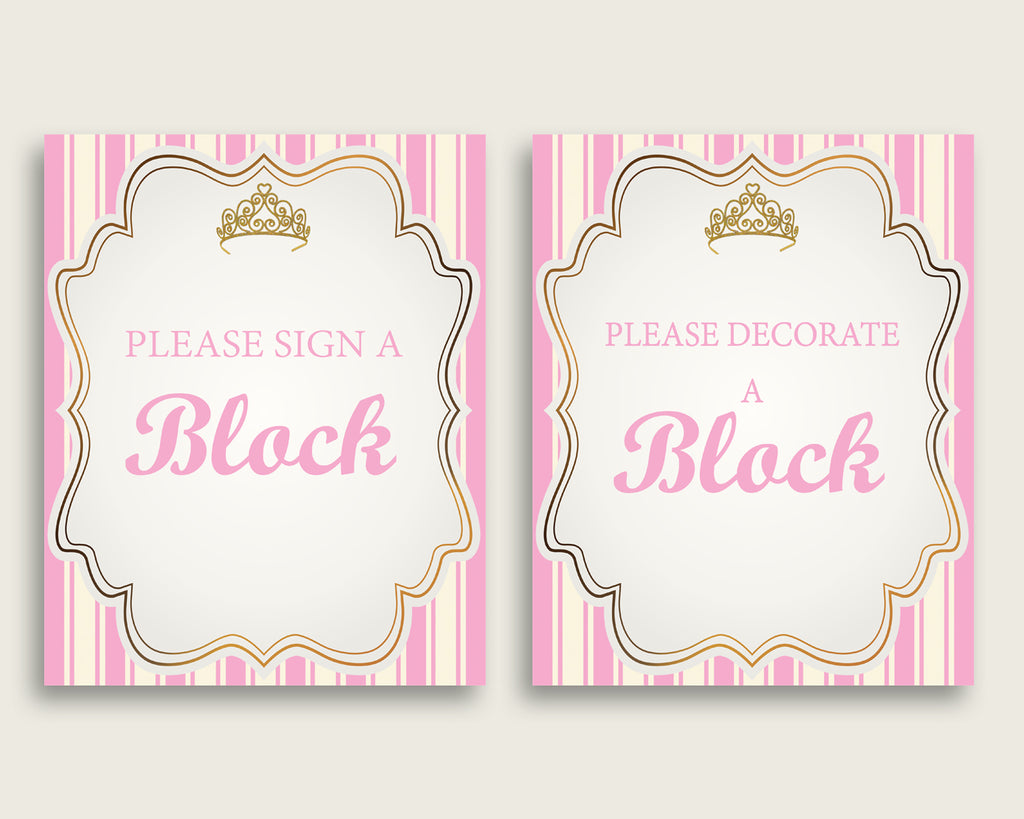Pink Gold Please Sign A Block Sign and Decoarate A Block Sign Printables, Royal Princess Girl Baby Shower Decor, Instant Download, rp002