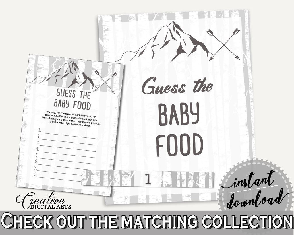 Baby Food Guessing Baby Shower Baby Food Guessing Adventure Mountain Baby Shower Baby Food Guessing Gray White Baby Shower Adventure S67CJ - Digital Product