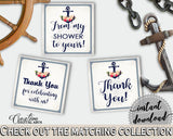Nautical Anchor Flowers Bridal Shower Thank You Tags Square in Navy Blue, from my shower, underwater theme, shower celebration - 87BSZ - Digital Product