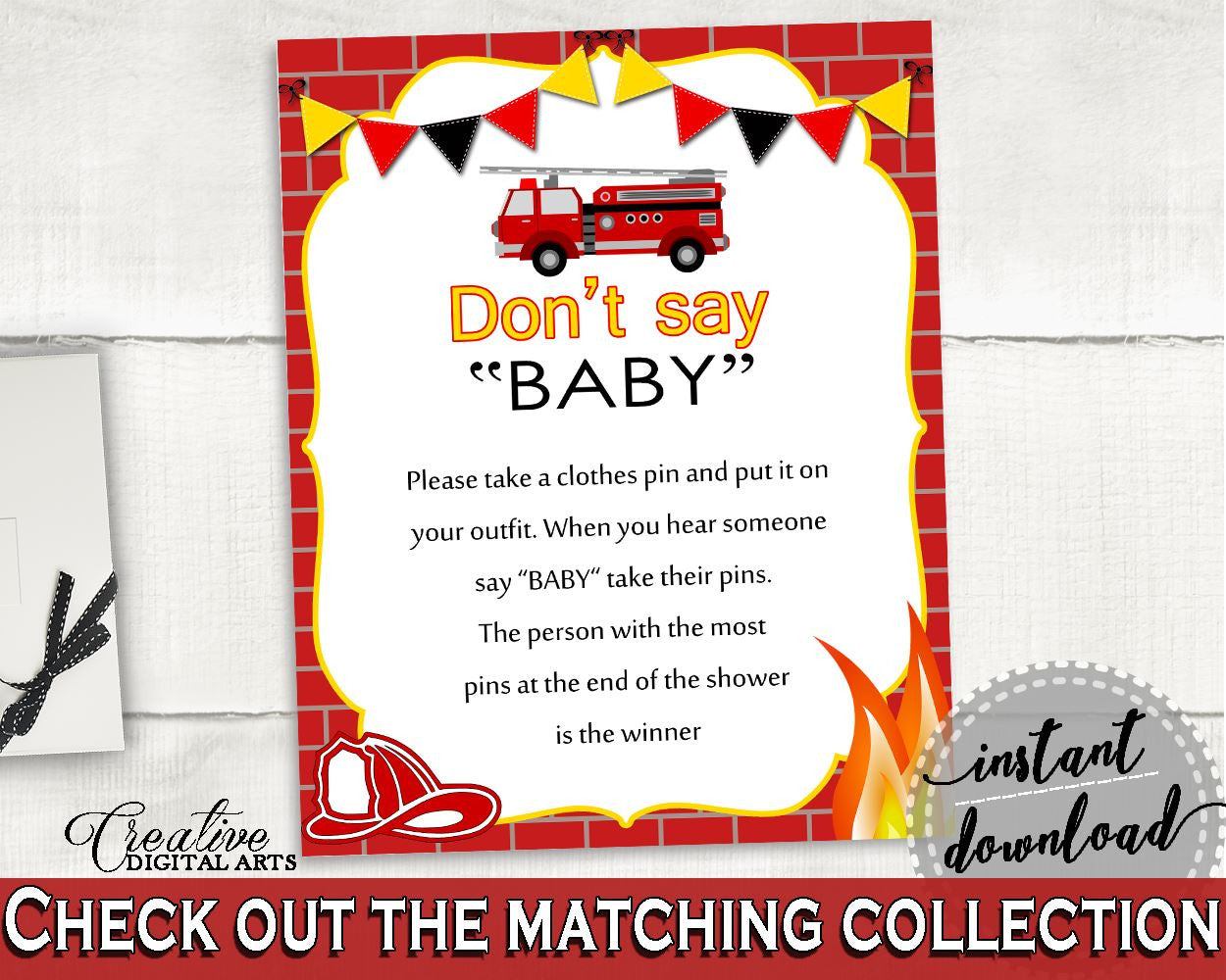 Dont Say Baby Baby Shower Dont Say Baby Fireman Baby Shower Dont Say Baby Red Yellow Baby Shower Fireman Dont Say Baby - LUWX6 - Digital Product