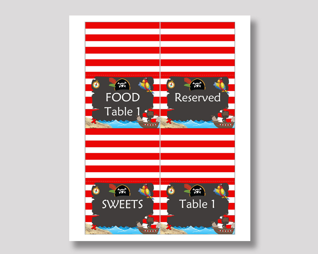 Food Tent Pirate Editable Food Tent Pirate Buffet Cards Red Black Place Cards Boy INGIO