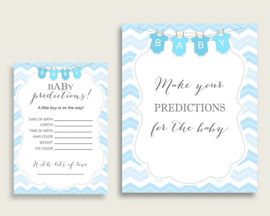 Chevron Baby Shower Prediction Cards & Sign Printable, Blue White Baby Prediction Game Boy, Instant Download, Popular Zig Zag Theme cbl01