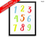 Numbers Digits Print, Beautiful Wall Art with Frame and Canvas options available Nursery Decor