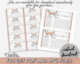 Antlers Flowers Bohemian Bridal Shower Recipe For The Bride To Be in Gray and Pink, shower recipe cards, printable files, prints - MVR4R - Digital Product