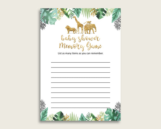 Jungle Baby Shower Memory Game, Gold Green Memory Guessing Game Printable, Baby Shower Gender Neutral, Instant Download, Gold Animals EJRED