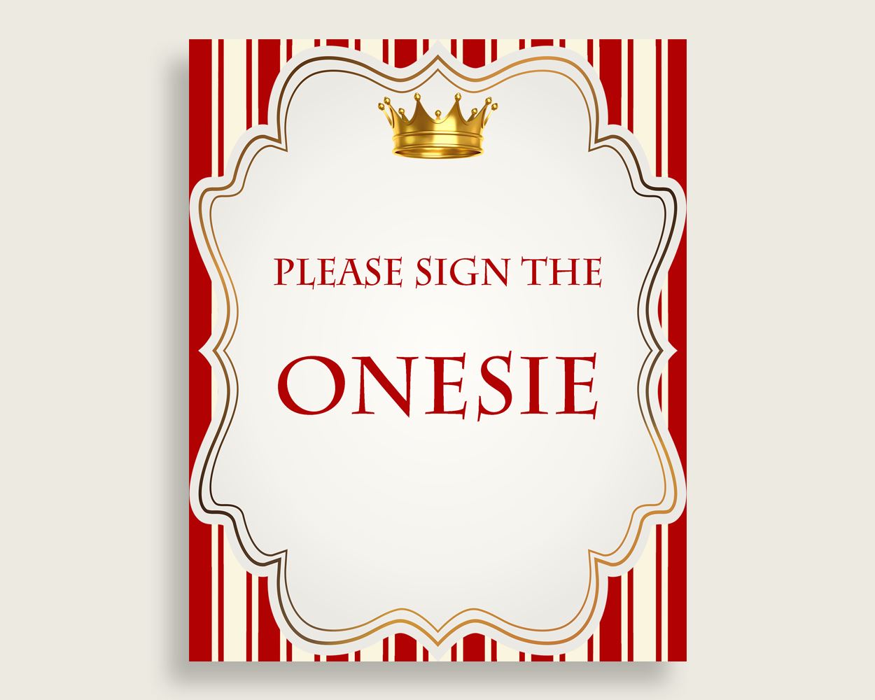 Red Gold Please Sign The Onesie Sign and Design A Onesie Sign Printables, Prince Boy Baby Shower Decor, Instant Download, Crown 92EDX