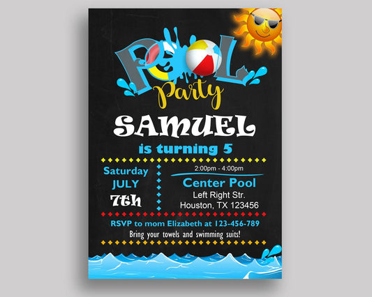 Pool Party Birthday Invite Pool Party Birthday Party Invite Pool Party Birthday Party Pool Party Invite Boy Girl summer, swimming QMAGB - Digital Product