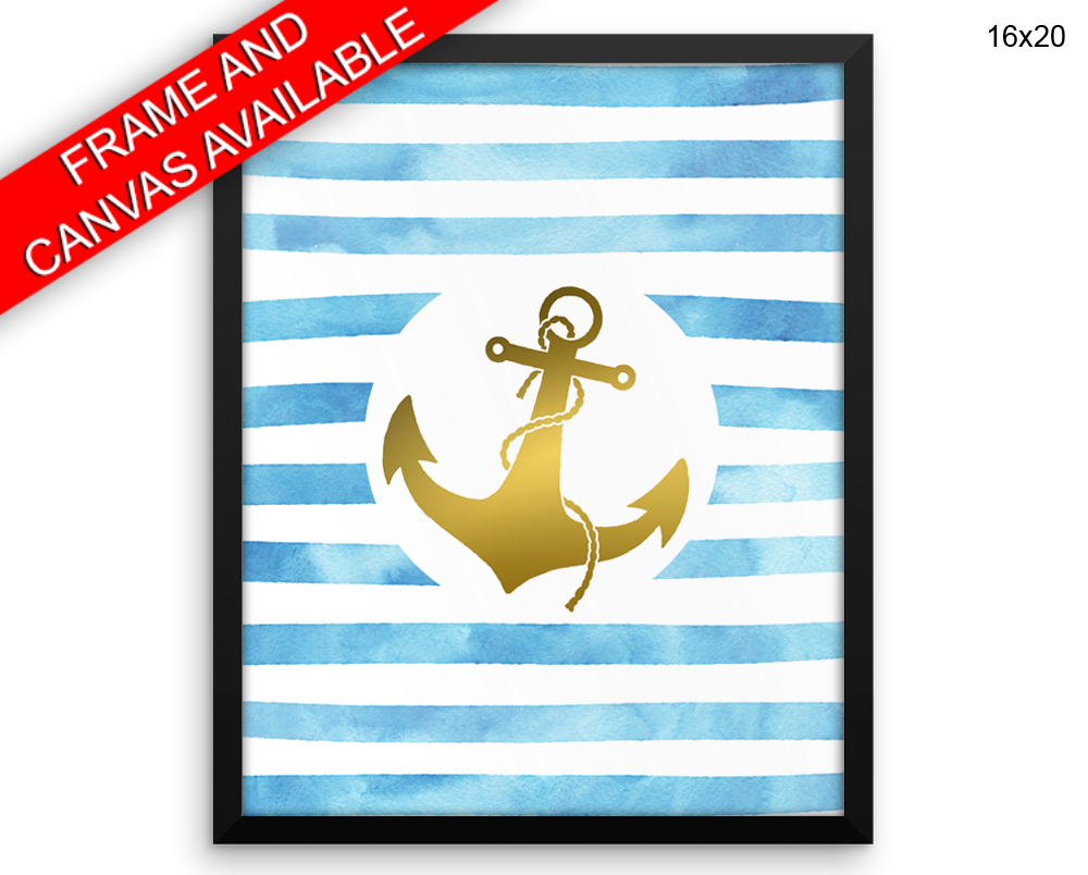 Gold Anchor Print, Beautiful Wall Art with Frame and Canvas options available Home Decor