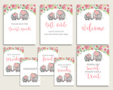 Pink Elephant Baby Shower Girl Table Signs Printable, Pink Grey Party Table Decor, Favors, Food, Drink, Treat, Guest Book, Instant ep001