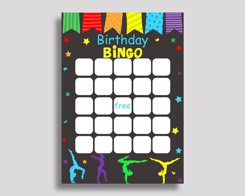 Birthday Game Gymnastics Gift Bingo Gymnastics Birthday Bingo Rainbow Black Party Activity Girl QKROL