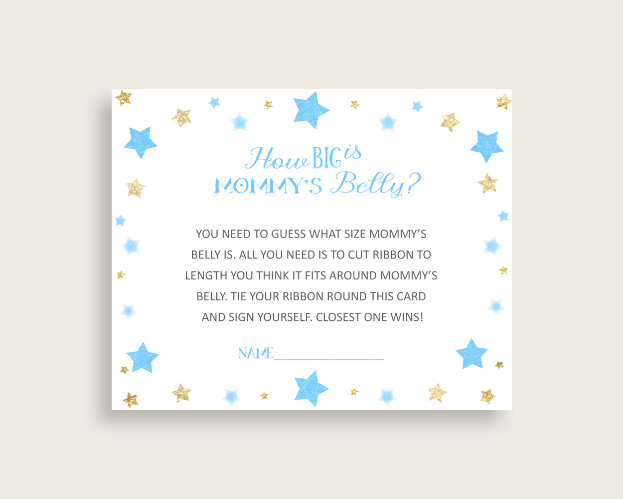 Blue Gold How Big Is Mommy's Belly Game, Stars Baby Shower Boy, Guess Mommys Belly Size, Mommy Tummy Game, Instant Download, bsr01