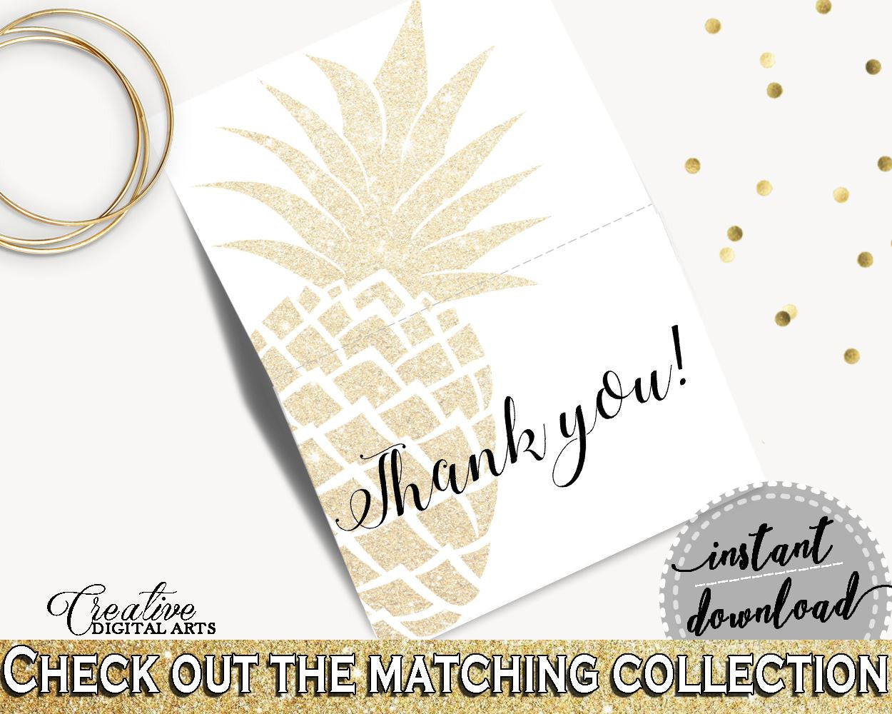 Thank You Card Bridal Shower Thank You Card Pineapple Bridal Shower Thank You Card Bridal Shower Pineapple Thank You Card Gold White 86GZU - Digital Product