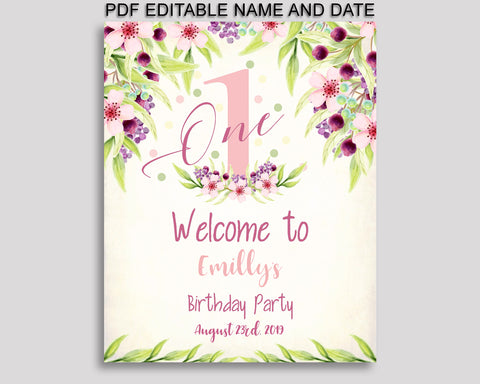 First Welcome Sign First Birthday Welcome Pink Green Large Sign First Editable Welcome Sign Girl KAF9O