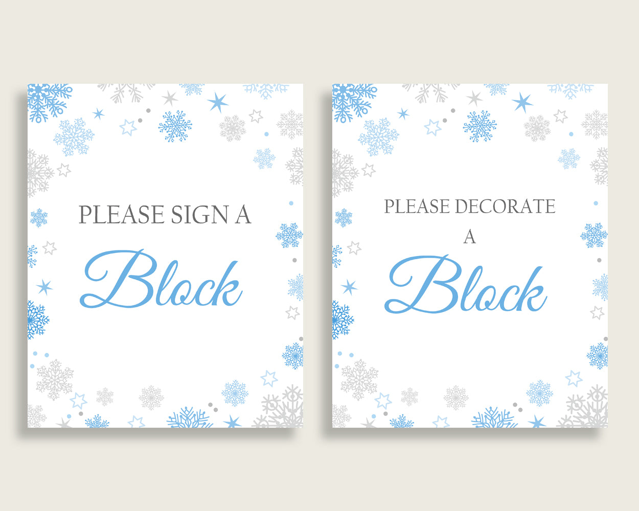Sign A Block Baby Shower Decorate A Block Snowflake Baby Shower Sign A Block Blue Gray Baby Shower Snowflake Decorate A Block prints NL77H