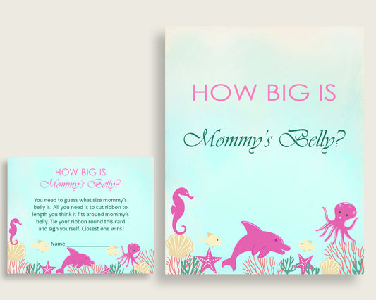 Pink Green How Big Is Mommy's Belly Game, Under The Sea Baby Shower Girl, Guess Mommys Belly Size, Mommy Tummy Game, Instant Download, uts01