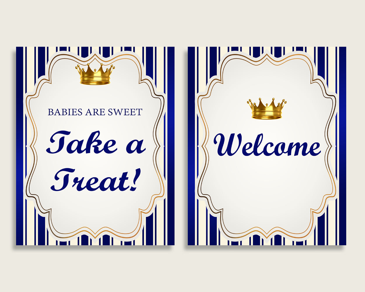 Royal Prince Baby Shower Boy Table Signs Printable, Blue Gold Party Table Decor, Favors, Food, Drink, Treat, Guest Book, Instant rp001