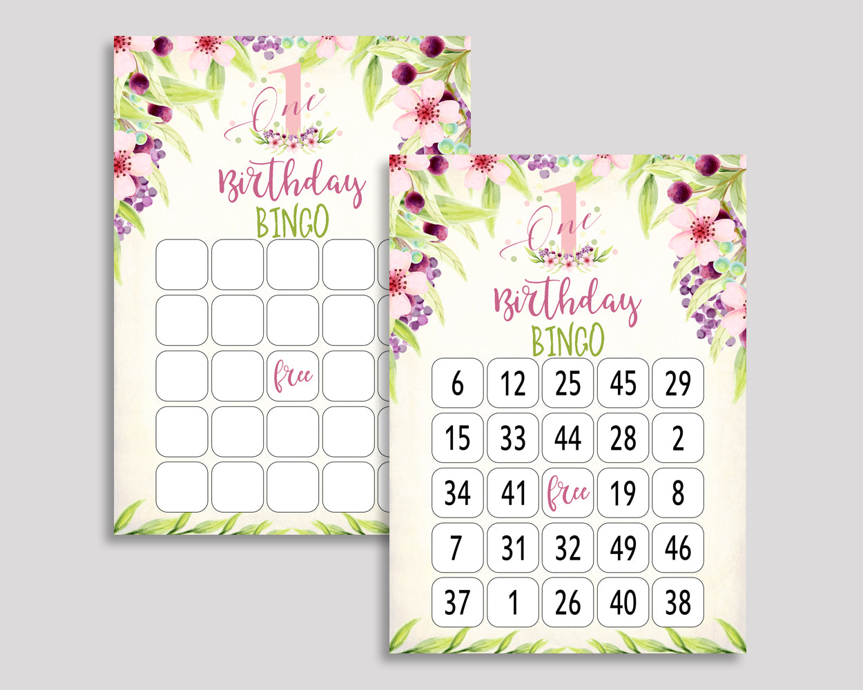 First Bingo Cards First Bingo Game First Birthday Bingo Cards Pink Green Bingo 60 Cards Girl KAF9O