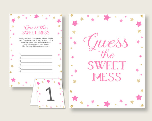 Twinkle Star Guessing Game Baby Shower Girl, Pink Gold Guess The Sweet Mess Game Printable, Dirty Diaper Game, Instant Download, bsg01