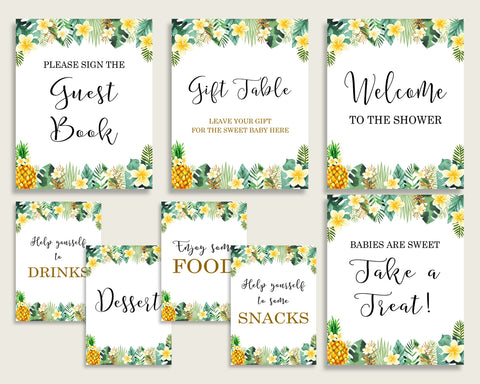 Tropical Baby Shower Gender Neutral Table Signs Printable, Green Yellow Party Table Decor, Favors, Food, Drink, Treat, Guest Book 4N0VK