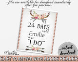 Gray and Pink Antlers Flowers Bohemian Bridal Shower Theme: Days Until I Do - wedding countdown, bridal shower antler, party décor - MVR4R - Digital Product