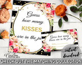 Black And Gold Flower Bouquet Black Stripes Bridal Shower Theme: Guess How Many Kisses Game - presume game, party decorations - QMK20 - Digital Product