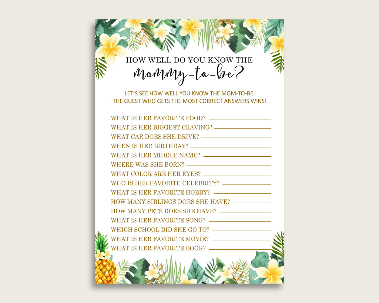 Green Yellow How Well Do You Know Mommy Game, Tropical Baby Shower Gender Neutral, Who Knows Mommy Best Printable, Summer Themed Party 4N0VK