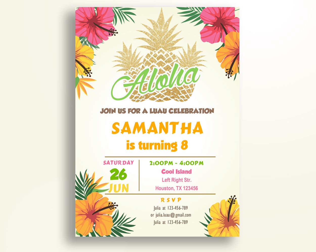 Hawaii Birthday Invitation Luau Birthday Party Invitation Hawaii Birthday Party Luau Invitation Boy Girl Aloha invitation 06UDL - Digital Product