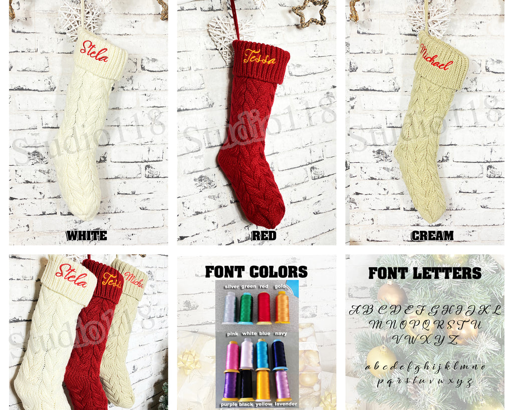 Personalized Christmas Stockings, Cable Knitted Stockings, Embroidered Christmas Stocking, Monogrammed Stockings Custom Christmas Stockings