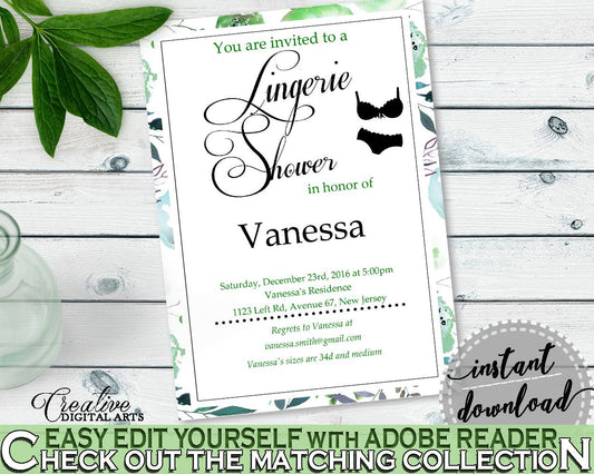 Lingerie Shower Invitation Bridal Shower Lingerie Shower Invitation Botanic Watercolor Bridal Shower Lingerie Shower Invitation Bridal 1LIZN - Digital Product