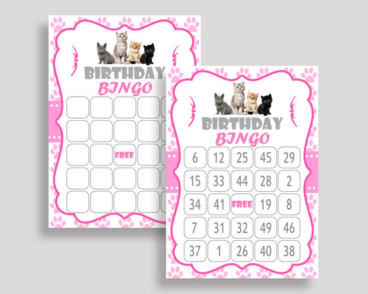 Cat Bingo Cards Cat Bingo Game Cat Birthday Bingo Cards Pink White Bingo 60 Cards Girl INHA8