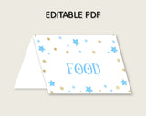 Stars Folded Food Tent Cards Printable, Blue Gold Editable Pdf Buffet Labels, Boy Baby Shower Food Place Cards, Instant Download, bsr01