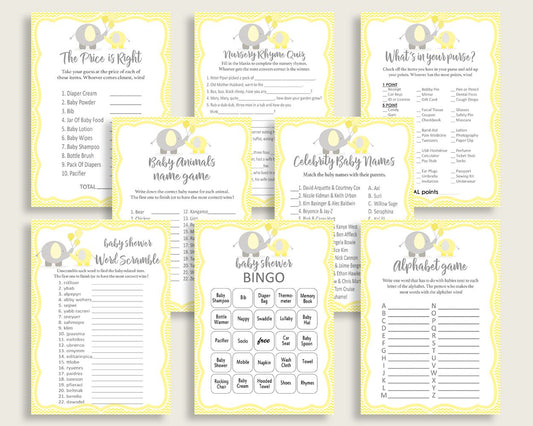 Games Baby Shower Games Yellow Baby Shower Games Baby Shower Elephant Games Yellow Gray party organizing printables party decor party W6ZPZ