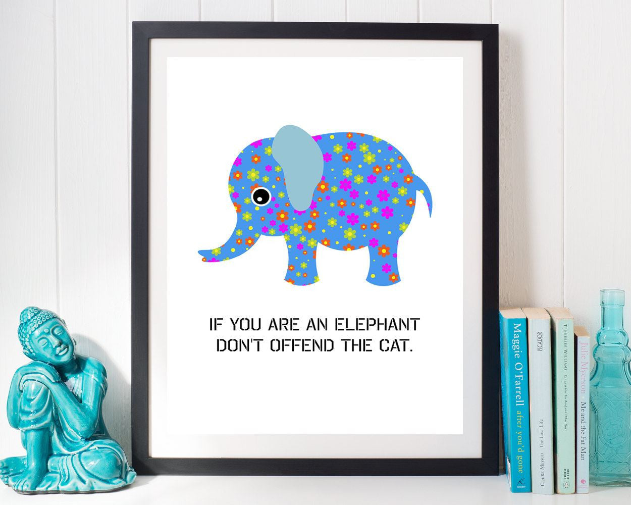 Wall Art Floral Digital Print Elephant Poster Art Floral Wall Art Print Elephant Nursery Art Elephant Nursery Print Floral Wall Decor Floral - Digital Download