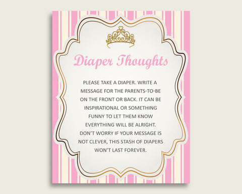 Royal Princess Baby Shower Diaper Thoughts Printable, Girl Pink Gold Late Night Diaper Sign, Words For Wee Hours, Write On Diaper rp002
