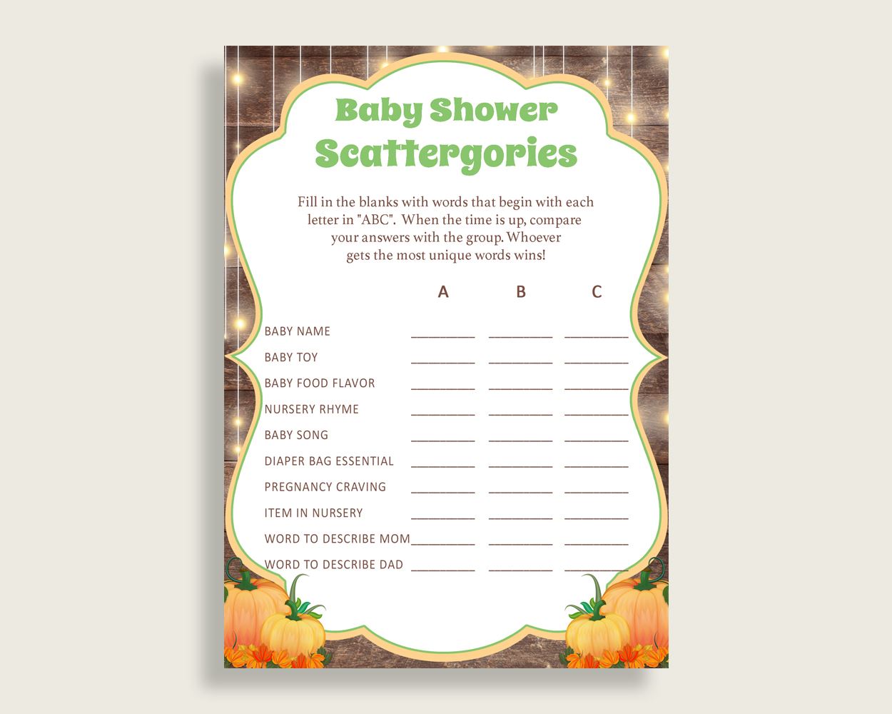 Scattergories Baby Shower Scattergories Autumn Baby Shower Scattergories Baby Shower Autumn Scattergories Brown Orange digital print 0QDR3 - Digital Product