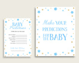 Stars Baby Shower Prediction Cards & Sign Printable, Blue Gold Baby Prediction Game Boy, Instant Download, Most Popular Little Star bsr01