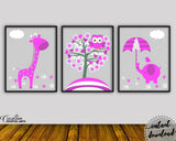 Wall Art Pink Animals Digital Print Pink Animals Poster Art Pink Animals Wall Art Print Pink Animals Nursery Art Pink Animals Nursery Print - Digital Download