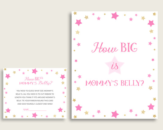 Pink Gold How Big Is Mommy's Belly Game, Twinkle Star Baby Shower Girl, Guess Mommys Belly Size, Mommy Tummy Game, Instant Download, bsg01